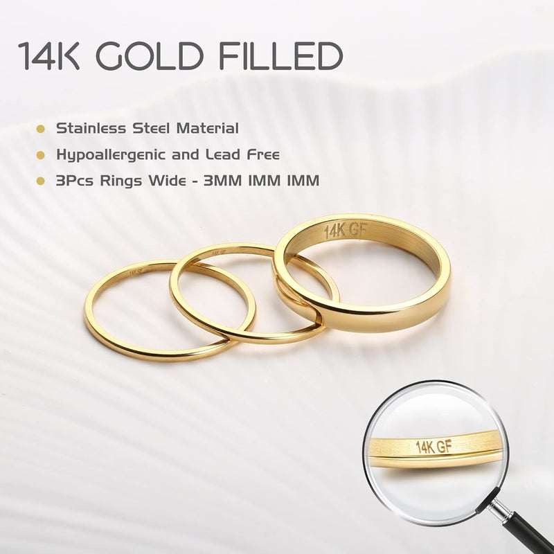Jstyle 14K Gold Filled Stacking Rings for Women, Minimalist Stackable Gold Rings, Dainty Non Tarnish Pinky Thumb Statement Thin Band Rings Set, Comfort Fit 1mm 3mm - Image 2